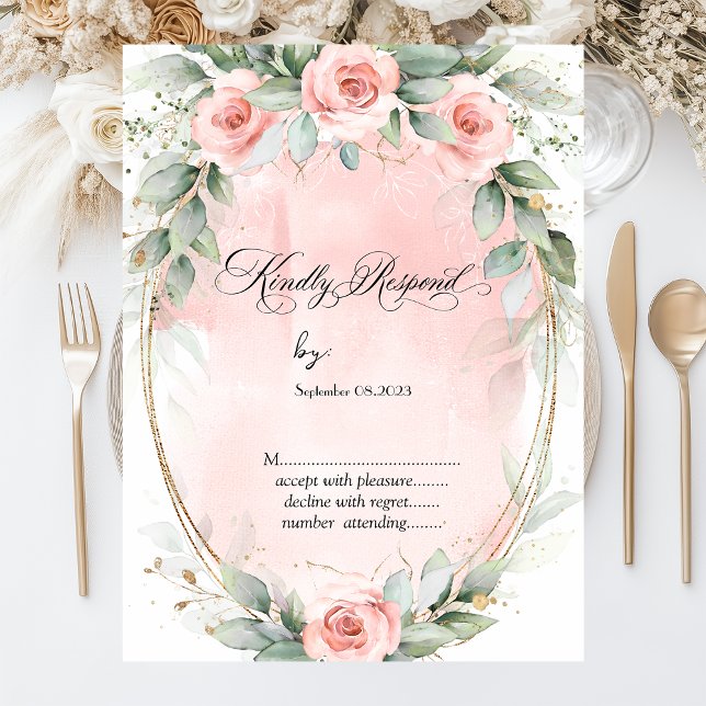 Chic Pink Roses Gold Frame RSVP  Invitation (Creator Uploaded)