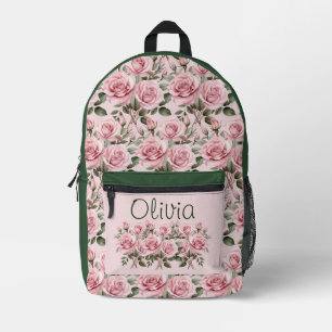 Chic Pink Roses Printed Backpack