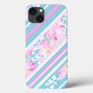 Chic Pink Roses, Turquoise Stripes: iPad Case
