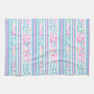 Chic Pink Roses, Turquoise Stripes: Kitchen Towel