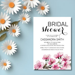 Chic Pink Sakura Floral Botanical Bridal Shower  Invitation
