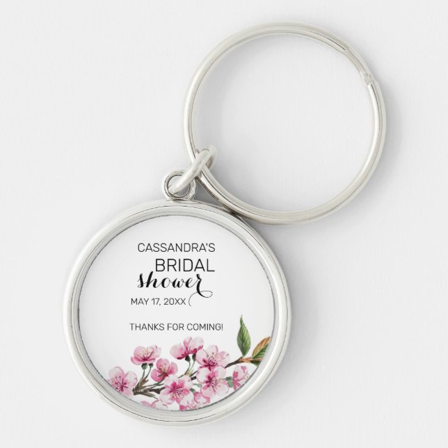 Chic Pink Sakura Floral Bridal Shower Thank You Key Ring (Front)