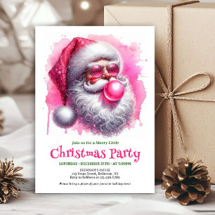 Chic pink santa chewing gum watercolor Christmas  Invitation