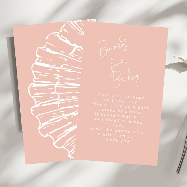 Chic Pink Scallop Shell Books For Baby Girl Shower Enclosure Card (Creator Uploaded)