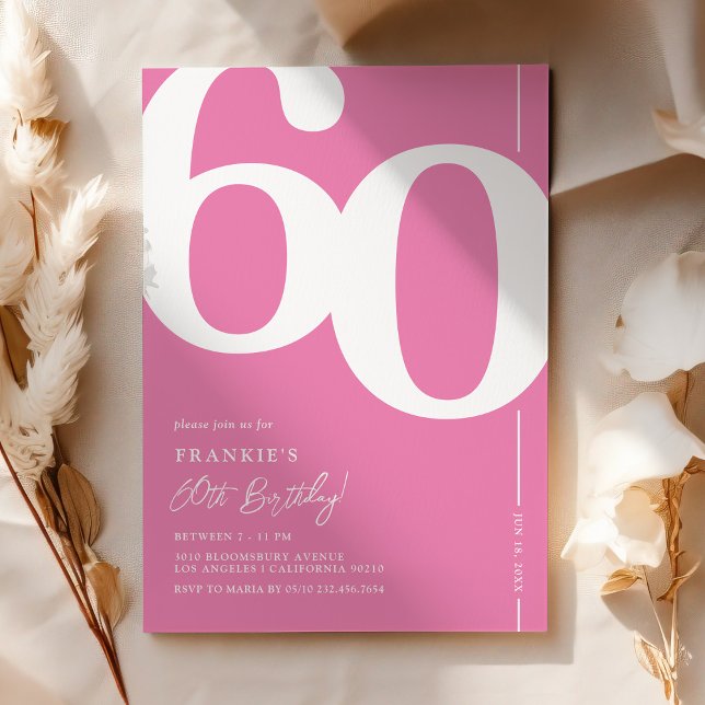 Chic Pink Serif 60th Birthday Invitation (Creator Uploaded)