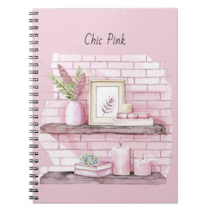 Chic Pink Shelves Plant Candles Notebook