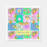 Chic pink sicilian citrus collage floral tiles