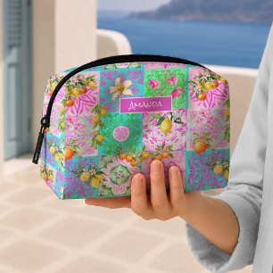 Chic Pink Sicilian Citrus Floral Tiles Dopp Kit