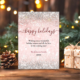 Chic pink silver Christmas new year greeting Card