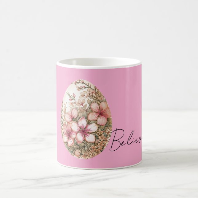Chic Pink Spring Flowers Easter Egg Coffee Mug (Center)