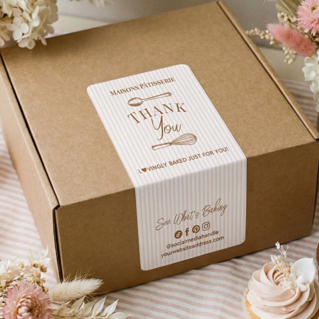 Chic Pink Stripe Whisk Spoon Thank You Bakery Seal (Chic Pink Stripe Whisk Spoon Thank You Bakery Seal Label)