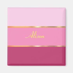 chic pink stripes gold Name Magnet