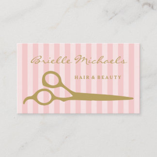 Chic Pink Stripes Gold Scissors Hair Appointment