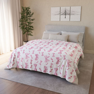 Chic Pink Stylish Coquette Bow Repeat Pattern Sherpa Blanket