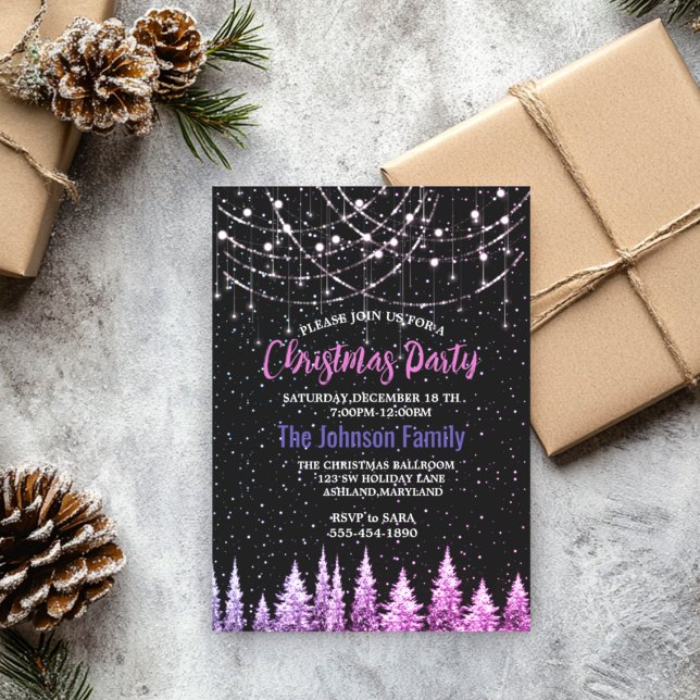 Chic pink trees Christmas lights  Invitation (Creator Uploaded)