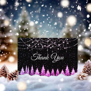 Chic pink trees Christmas lights  Thank You Card