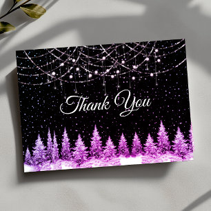 Chic pink trees Christmas lights Thank You Card