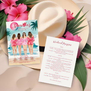Chic Pink Tropical Landscape Brunettes Girl Invitation