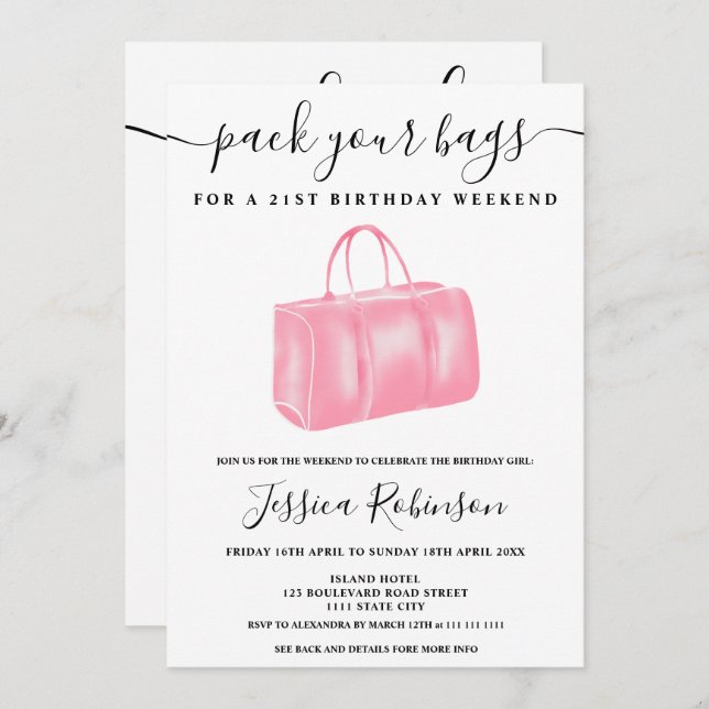 Chic pink watercolor bag birthday program weekend (Front/Back)