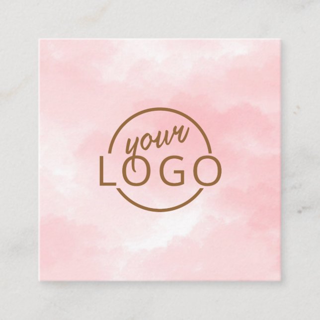 Chic pink watercolor custom logo professional square business card (Front)