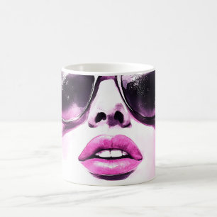 Chic Pink Watercolor Fashion Woman Sunglasses Coffee Mug