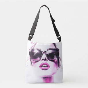 Chic Pink Watercolor Fashion Woman Sunglasses Crossbody Bag