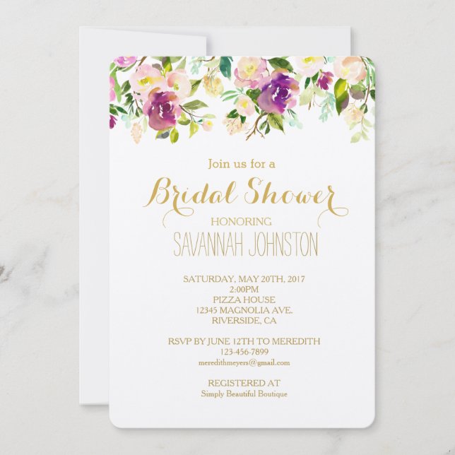 Chic Pink Watercolor Floral Bridal Shower Invitation (Front)