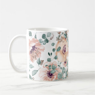 Chic Pink Watercolor Flowers Coffee Mug