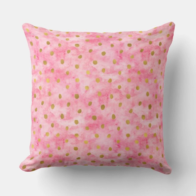Chic Pink Watercolor Gold Confetti Cushion (Front)