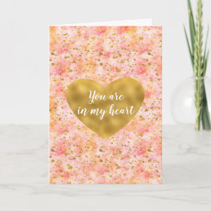 Chic Pink Watercolor Gold Confetti Heart Card