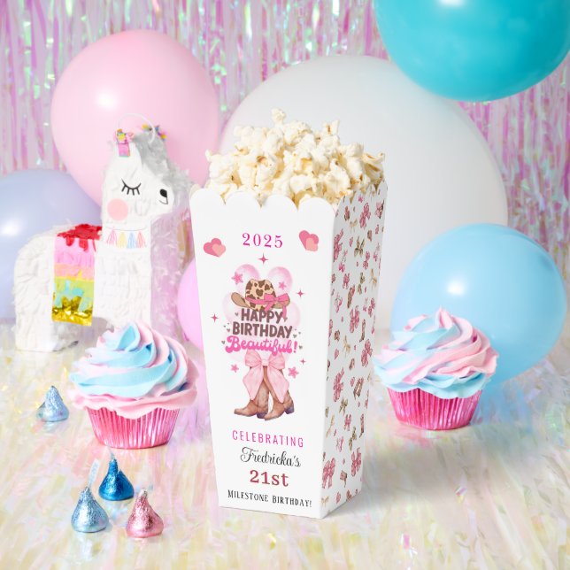Chic Pink Western Cowgirl Happy Birthday Beautiful Favour Box (Party)