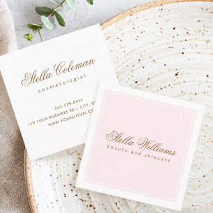 Chic pink white beauty skincare minimalist square business card