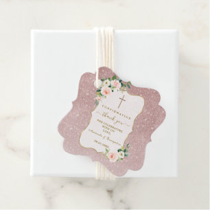 Chic Pink White Flowers Gold Girl Confirmation Favour Tags