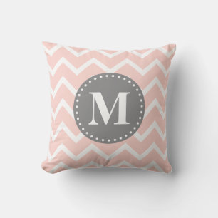 Chic Pink White Grey Zigzag Chevron Monogram Cushion