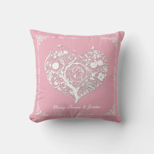 Chic Pink & White Heart Decorator Pillow