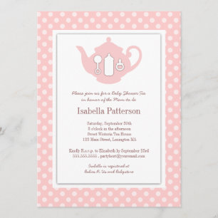 Chic Pink   White Teapot Baby Shower Tea Party Invitation
