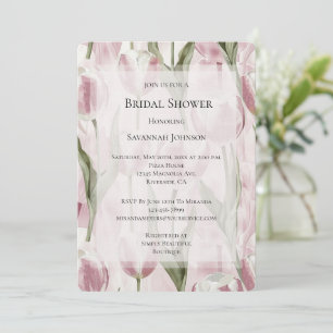 Chic Pink White Tulip Flowers Bridal Shower Invitation