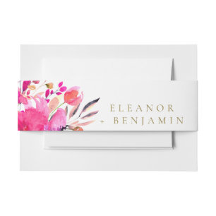 Chic Pink White Watercolor Floral Elegant Wedding Invitation Belly Band