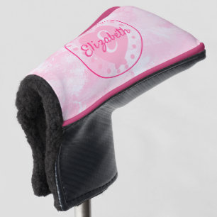 Chic Pink White Watercolor Name Monogram Golf Head Cover