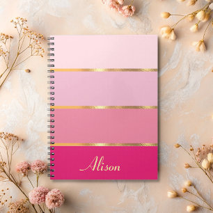 chic pink wide stripes gold Name  Notebook
