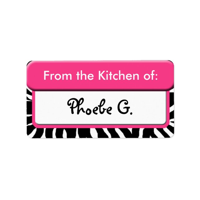 Chic Pink Zebra Print "From the Kitchen of" Labels (Front)