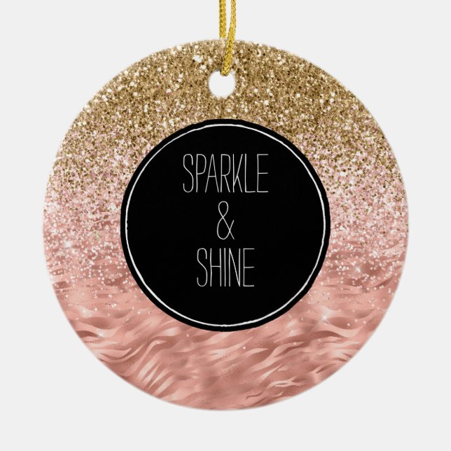 Chic Pink Zebra Print Glitz Ceramic Ornament (Front)