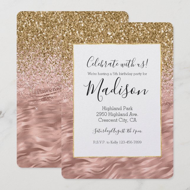 Chic Pink Zebra Print Glitz Invitation (Front/Back)