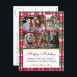 Chic Plaid Christmas Custom 4 Photo Collage  Holiday Postcard<br><div class="desc">Perfect cute card for a fun holiday greeting! Hand made watercolor art for you! FULLY CUSTOMIZABLE! Click on “Personalise” above to edit the text on the front and add your own photos to the front and back. Click "edit using design tool" to adjust the fonts, colours and placements. (check my...</div>