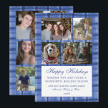 Chic Plaid HANUKKAH Custom 9 Photo Collage Blue Holiday Card<br><div class="desc">Perfect cute card for a fun holiday greeting! Hand made watercolor art for you! FULLY CUSTOMIZABLE! Click on “Personalise” above to edit the text on the front and add your own photos to the front and back. Click "edit using design tool" to adjust the fonts, colours and placements. (check my...</div>
