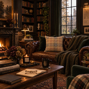 Chic Plaid Warm Tan Base White Black Brown Tartan Cushion