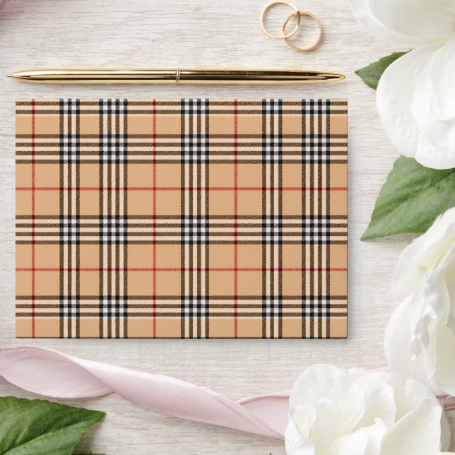 Chic Plaid Warm Tan Base White Black Brown Tartan Envelope (Wedding)