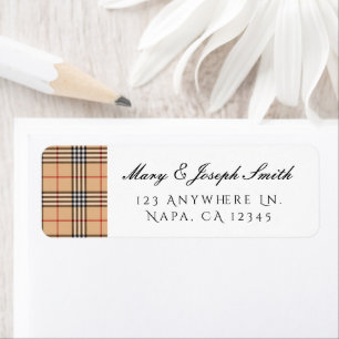 Chic Plaid Warm Tan Base White Black Customisable Return Address Label