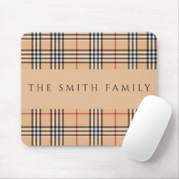 Chic Plaid Warm Tan | Customisable Family Name Mouse Pad