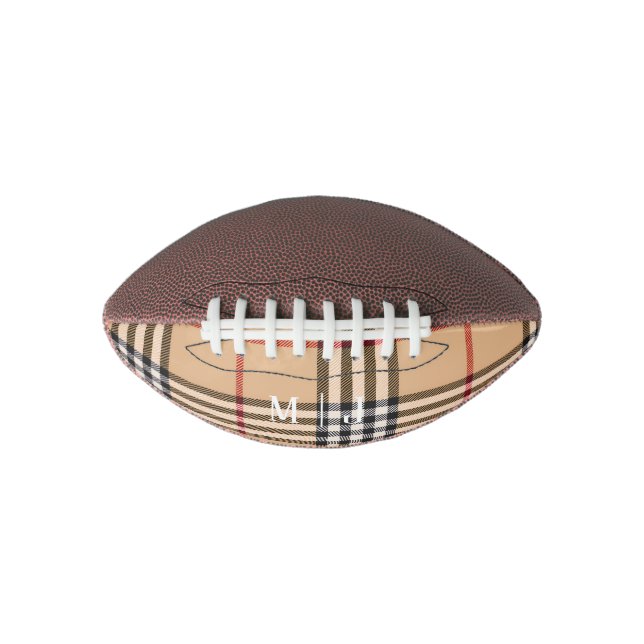 Chic Plaid Warm Tan Customisable Initials Monogram Football (Front)